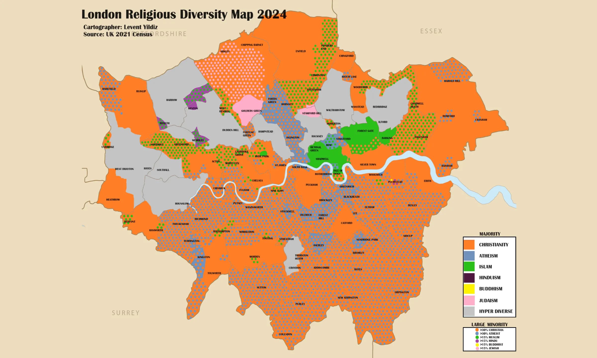 Map of Religious Diversity in London 2024